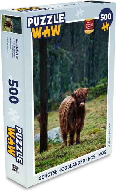 Puzzel Schotse Hooglander - Bos - Mos - Legpuzzel - Puzzel 500 stukjes