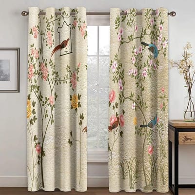 Bloem met vogelontwerpgordijnen 3D-print Luxe en elegant raamgordijn Slaapkamer Woonkamer Decor Raambehandelingen W100xH220(CM)x2PCS-Grommet Top