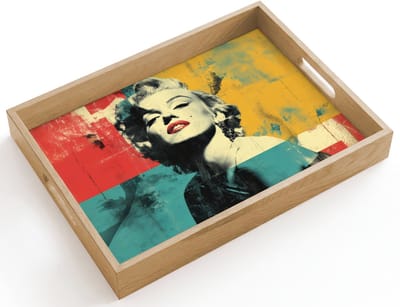Dienblad hout 40x30 cm - Schootdienblad - Vrouw - Rode lippen - Abstracte kleurvlakken - Popartuistraling - Borrelplank rechthoek - Plateau dienbladen