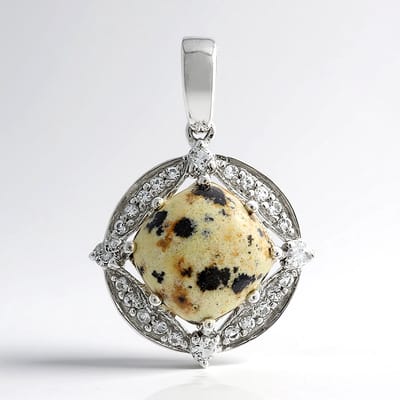 Cavill - Zilveren Hanger - 925 Sterling Zilver met Dalmatiër Jaspis 7,67 ct & Witte Topaas 0,652 ct - Antiek Kussen Cabochon - Modieus Dames Sieraad