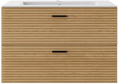Vente-unique Zwevend badkamermeubel met inbouwwastafel - 2 laden - kleur: naturel gestreept - 80 cm - SARONE
