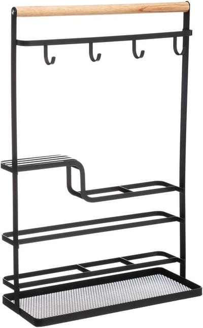 5Five keuken organizer Blackwood - 4 haakjes - 29 x 12 x 44 cm - zwart - mesh metaal - keukenrek