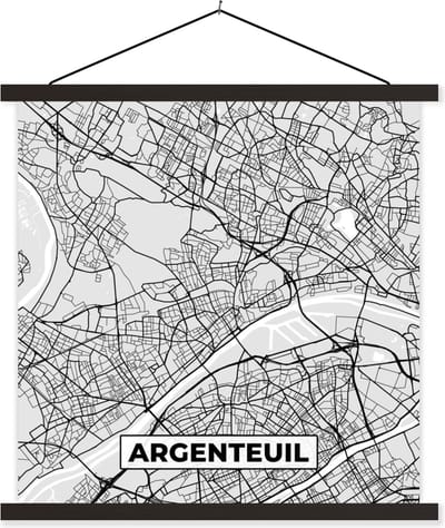 Posterhanger incl. Poster 60x60 cm - Schoolplaat - Frankrijk - Plattegrond - Kaart - Tarbes - Stadskaart - Textielposter - Zwarte latten - Stadskaart