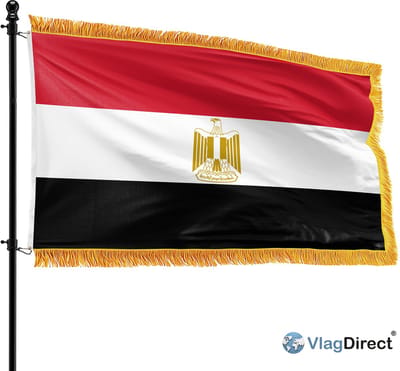 VlagDirect - Luxe Egyptische vlag - Luxe Egypte vlag - 90 x 150 cm - Franjes.