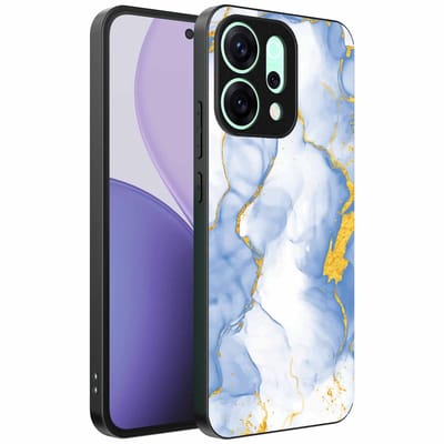 Geschikt voor Oppo Reno 14 Pro Telefoonhoesje met Lichtblauw Goud Marmer Opdruk - TPU Backcover Case Lightblue Gold Marble Design - Smartphonica geschikt voor Oppo Reno 14 Pro