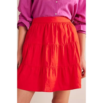 Boden Pull On Tiered Linen Skirt Vermillion Red Maat: 20R | Mini Rokken Outlet | Dames | Wit