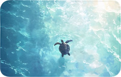 Badmat 80x50 cm - Antislip - Schildpad - Zee - Blauw - Schittering - Badmatten voor badkamer - Badkamermat - Douchemat - Badkamer mat