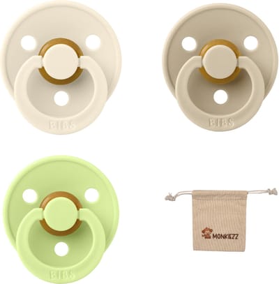Bibs fopspeen - maat 1 0-6 maanden - 3 stuks – Ivory – Vanilla – Macha + Monkiezz speenzakje