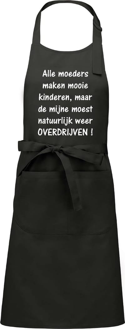 Mijncadeautje Schort - Overdrijven - opdruk wit - mooie en exclusieve keukenschort - grijs
