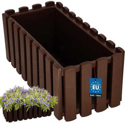 KOTARBAU® Balkonbak, Bloembak voor Balkon, Kunststof Balkonbak, 38 x 18 x 16 cm, Bruin, Balkon Plantenbak, Rechthoekig, Weerbestendige Plantenbak