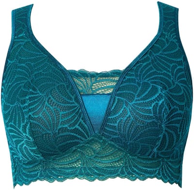 Ulla Popken - Dames - Bralette kant zonder beugel - Felpetrol - Maat 95F