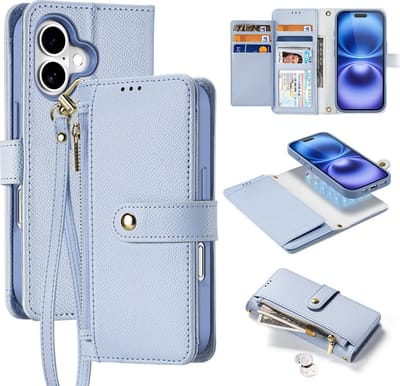Dux Ducis - Telefoon Hoesje geschikt voor Apple iPhone 16 - Hoesje geschikt voor Magsafe Magneet - 2 in 1 Wallet Book Case - Lawa Series - Licht Blauw