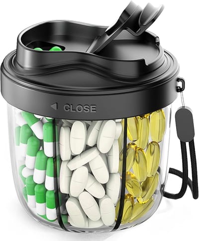 Pillendoosjes - Medicijndoosje voor 7 dagen - Ronde medicijndoos - 7 compartimenten - Brede opening en anti-verwarringsontwerp - BPA-vrij - Ideaal voor op reis - Zwart