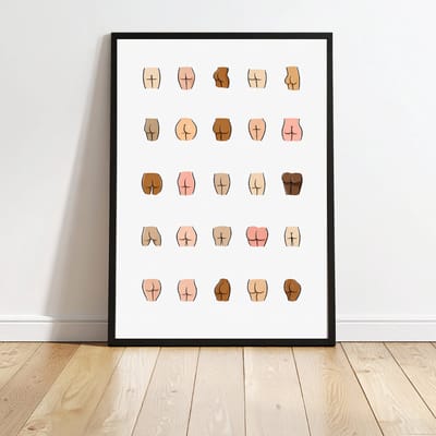 Foto op poster - Minimalistische Body Art - Grappige poster - Grote billen, kleine billen, alle billen zijn hier WELKOM – 29,7 × 42 cm - Badkamer Toilet decoratie - Wanddecoratie - Exclusief fotolijst
