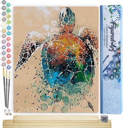 Figured'Art Schilderen op Nummer Volwassenen canvas Schildpad ontwerp - Handwerk acrylverf Kit DIY Compleet - 40x50cm met DIY houten lijst