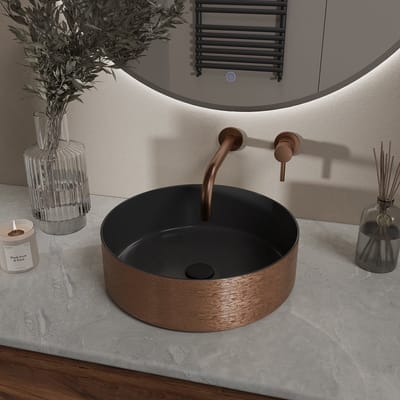 Wiesbaden Mondri Waskom Rond 36 x 36 x 12 cm - Mat Zwart / Geborsteld Brons Koper