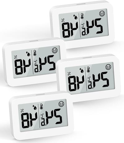 Mini Hygrometer en Thermometer voor Binnengebruik, Digitale Vochtigheidsmeter en Temperatuurmeter voor Humidors, Kassen en Babykamers - Wit, 5 cm