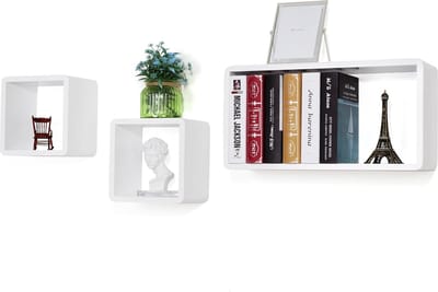 MIRA Home - Wandplank - Muurplank - Boekenplank - Fotoplank - Plank - Muurdecoratie - Wit - 57x33x21.5