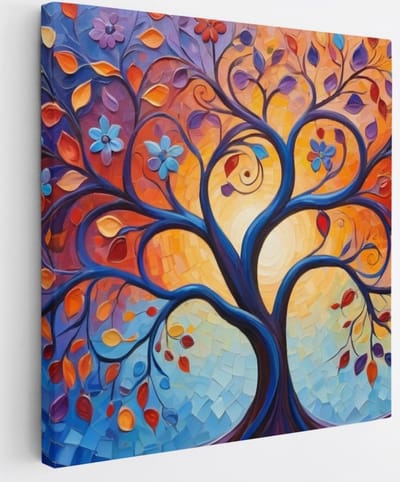 Saammp Canvas Schilderij - Gekleurde boom - Abstract - 20x20 - Foto op canvas - Wanddecoratie - Muurdecoratie Woonkamer - Slaapkamer decoratie - Canvas Print