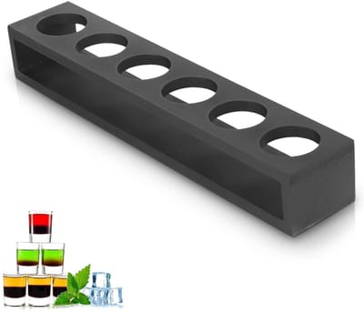 Dailygoods- Shot Glass 6-gats Borrelglashouder - Dranken Serveerbord - Whisky/Wodka/Rum/Cocktail - Elegant/Zwart - Gemakkelijk te Reinigen