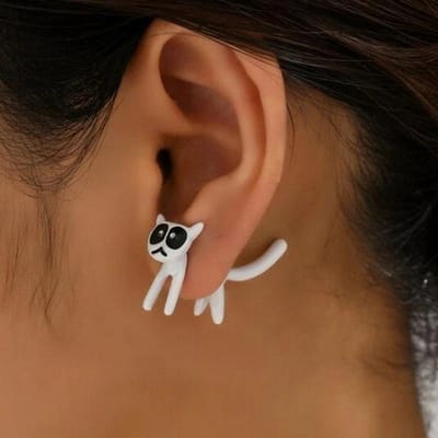 Nouvelles boucles d'oreilles amusantes en forme de petit chat noir pour femmes et filles, bijoux de piercing à la mode pour fête, festival blanc