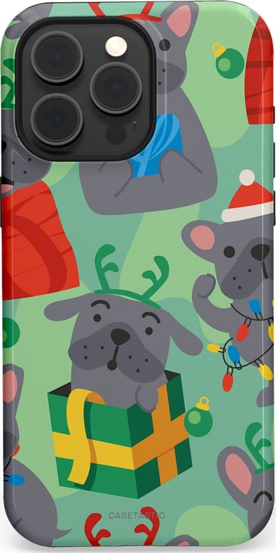 Casetastic hoesje geschikt voor Apple iPhone 15 Pro Max - MagSafe - Dubbellaagse bescherming - Hondje als Kerstcadeau - Fashion Case - Mintgroen Grijs Rood