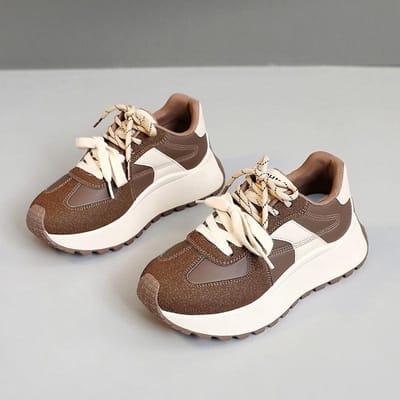 Nieuwe Zomer- en Herfst Dikkere Zool Dames Schoenen Hoogteverhogende Casual Splicing Leer Sportschoenen, Studententrend 40 brown