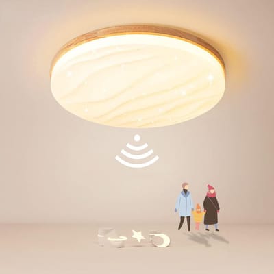 Ronde LED Plafondlamp met Bewegings- en Schemersensor voor Binnen - Houtlook - 18W