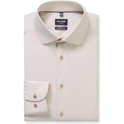 OLYMP 24/7 Luxor modern fit overhemd - twill - beige - Strijkvriendelijk - Boordmaat: 41 (EU maat: L)