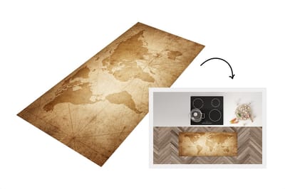 Keukenloper - Loper keuken - Wereldkaart - Vintage - Papyrus - 120x50 cm - Keukenloper vinyl