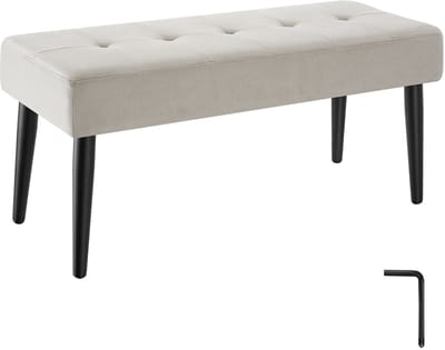tectake® Gestoffeerd Bankje - 95 x 38 x 45 cm - Stikpatroon - Draagkracht 220 kg - Zitbank - Halbank - Bank voor Woonkamer, Slaapkamer, Bedeinde - Fluweellook Taupe