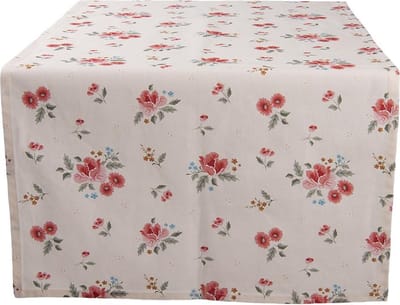Clayre & Eef Tafelloper 50x140 cm Beige Katoen Rozen