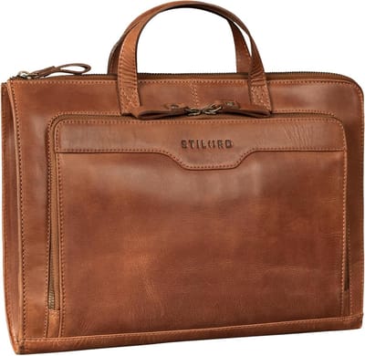 Grote Vintage Leren Laptoptas 13,3 Inch Documentenmap voor Werk en Studie