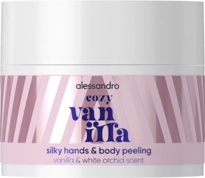 Alessandro Cozy Vanilla Silky Hands & Body Peeling – Luxe Lichaamsscrub Met Warme Vanillegeur – Zachte Exfoliatie Voor Handen & Lichaam – Verzorgende Formule Met Oliën – Gladde, Stralende Huid – Perfecte Huidverzorging Voor De Winter - Cadeautip!