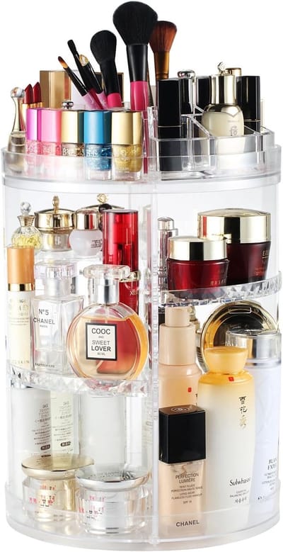 Famanu - Make-up-organizer, draaibaar, 360 graden grote cosmetica-organizer, 8-laags, huidverzorging, doorzichtig, carrousel, parfum, oversized
