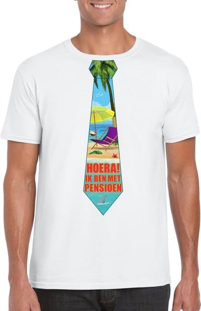 Pensioen t-shirt met stropdas heren wit S