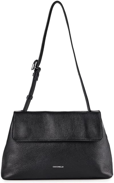 COCCINELLE Leren schoudertas Fern Shoulder Bag Grained Leather Noir zwart
