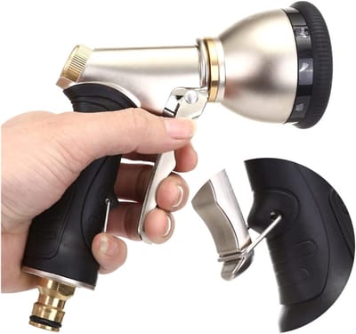 Metalen Tuinsproeier - 9 Spray Standen - Hogedruk Spuitpistool - Messing Koppeling - Tuinspuit - Broes - Waterspuit voor Tuinslang - Autowassen - Planten Bewateren - Regelbare Waterstraal - Tuinslang Pistool - Duurzame Gazonsproeier