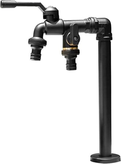 Tuinwaterkolom Dubbele Uitlaat - Buitenkraan Gazon - Tuin Bewateren Auto Wassen - Dubbele Koperen Uitlaten - 32 cm Hoog - Zwart