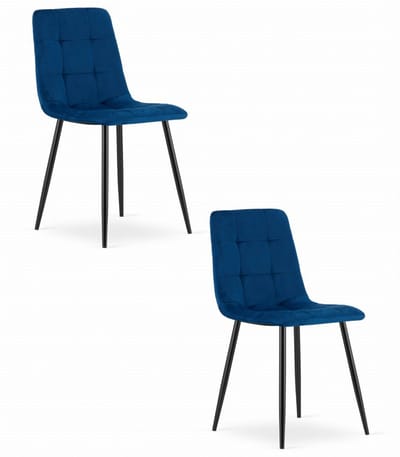 Set van 2 Eetkamerstoelen KARA Donkerblauw – Velvet Bekleding, Zwarte Metalen Poten, Modern, Ergonomisch Design, Max. 120 kg