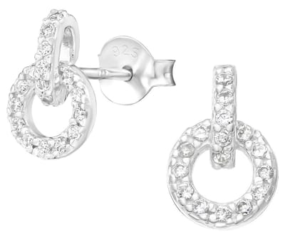 Joy|S - Zilveren circle link oorbellen - 6 x 10 mm - rond - zirkonia - oorknopjes