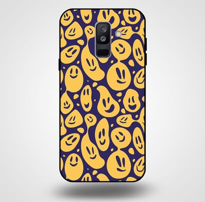 Smartphonica Telefoonhoesje voor Samsung Galaxy A6 Plus 2018 met smiley opdruk - TPU backcover case emoji design - Paars Geel geschikt voor Samsung Galaxy A6 Plus 2018