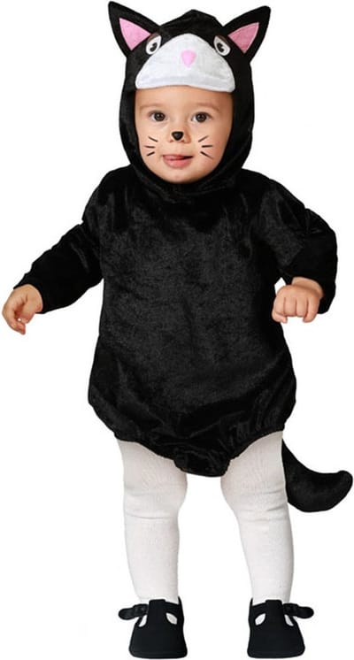 Atosa Verkleed set voor peuters - kat/poes - zwart/wit - 2-delig - carnaval dieren verkleedkleding 12-24 mnd