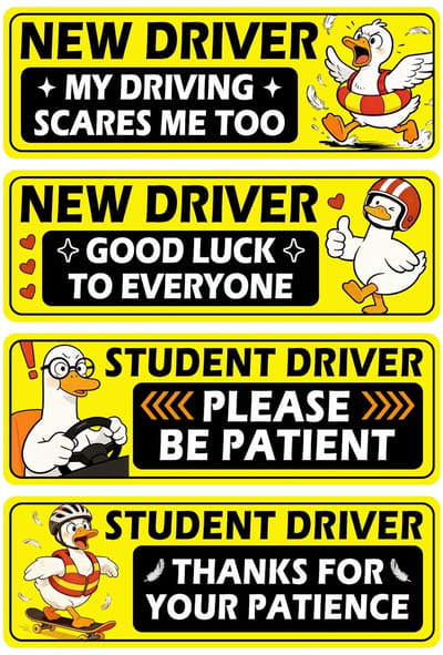 Dailygoods- Magneetstickers 4 Stuks - Cartoon Gele Gans - Grappige Waarschuwing - Herbruikbaar - Eenvoudig te Installeren - Geschikt voor Gezinsauto's - Autostickers
