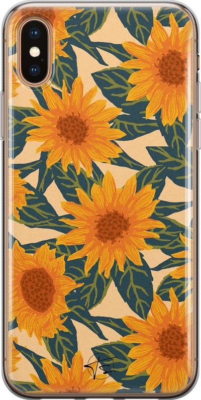 Hoesje geschikt voor iPhone Xs - Zonnebloemen - Soft Case - TPU - Bloemen - Geel - Mooie Telefoonhoesjes