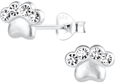 Joy|S - Zilveren kat hond dierenpoot oorbellen - 8 x 6 mm - kristal - poot afdruk