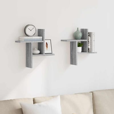vidaXL - Wandschappen - 2 - st - 38x12x38 - cm - bewerkt - hout - grijs - sonoma - eiken