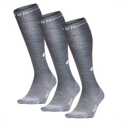 STOX Energy Socks Merino Everyday Sokken Dames - 3 Pack - Compressiekousen - Zilvergrijs / Wit - Merino Wol Compressie Sokken - Naadloos - Steunkousen - Maat: 36-38 (3 paar)