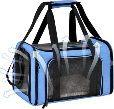 Dieren Draagtas - Reis Mand - Veilig Vervoer - Ademend Mesh Materiaal - 40x25x25 cm - Blauw