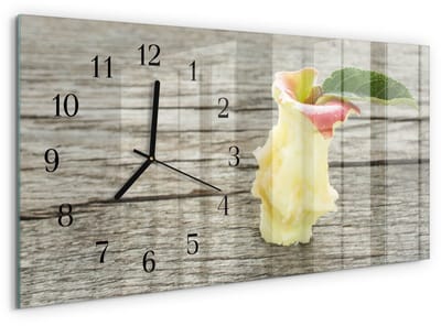 Tulup Wandklok - Apple-kern Decoratieve Glazen Klok - 60x30 cm - Beige Glazen Wandklok Design - Zwarte Handen - Rechthoekige Wandklok - Klok Glas Met Opdruk - Moderne Wandklok Glas